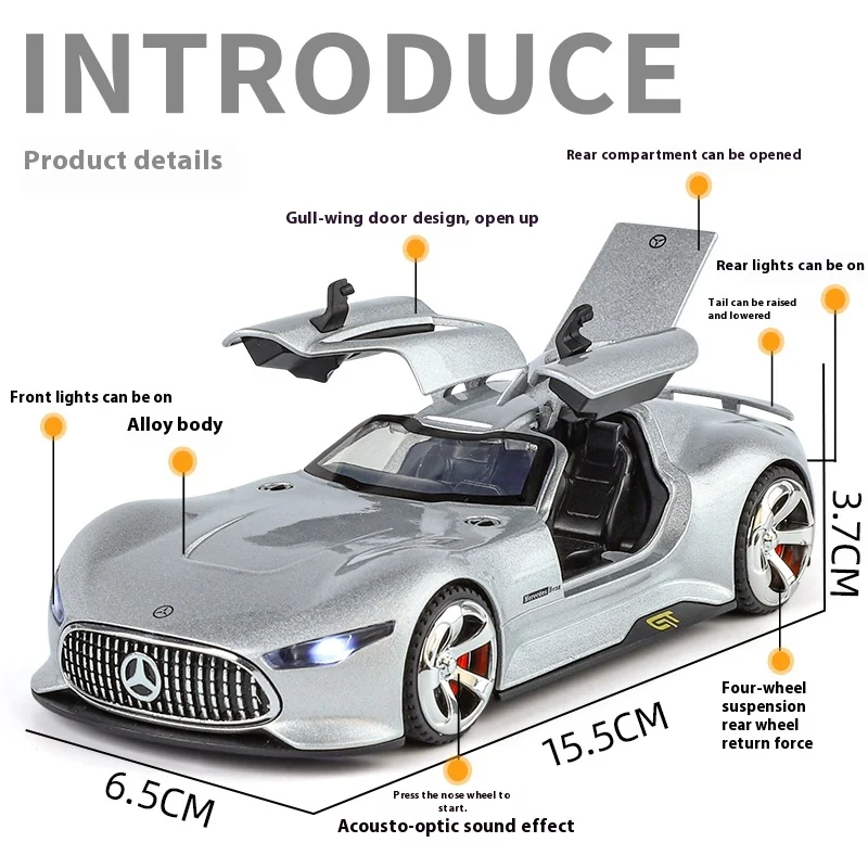 Voiture Mercedes Benz AMG GT 1/32 – Portes/capot/coffre Ouvrants, LED, Musique – Jouet Extensible Pour Enfant
