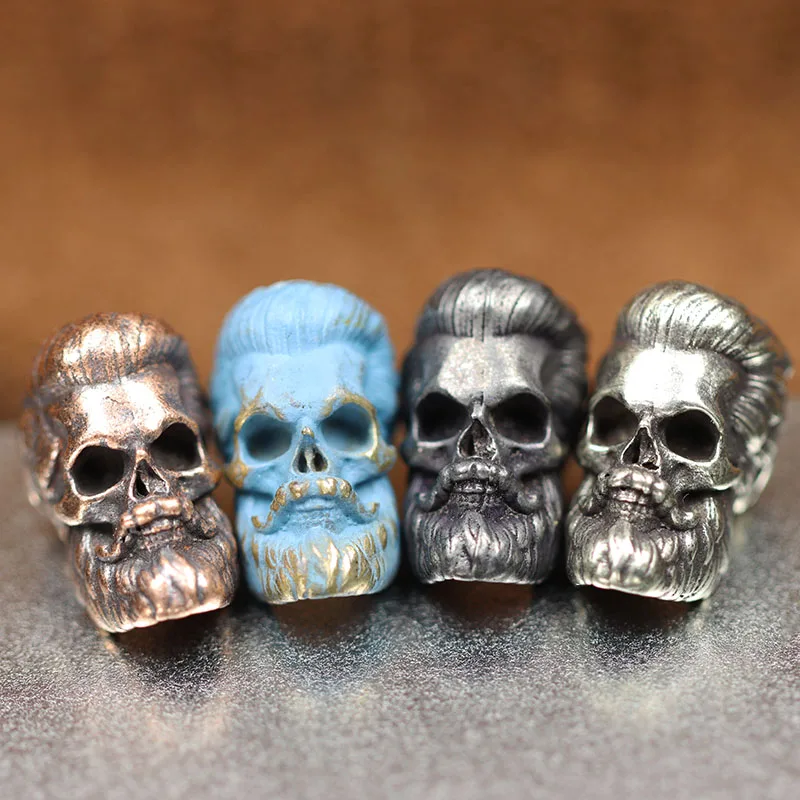 Bearded Skull Head Sculpture Brass Knife Beads EDC Outdoor DIY Handmade Woven Paracord Lanyard Pendants Accessories Retro Charms