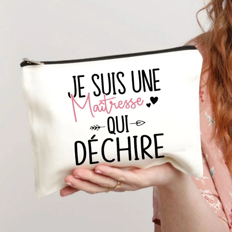 Thank You Teacher French Print Cosmetic Bag Pencil Bag School Stationery Storage Case Travel Wash Bag Teacher Gift