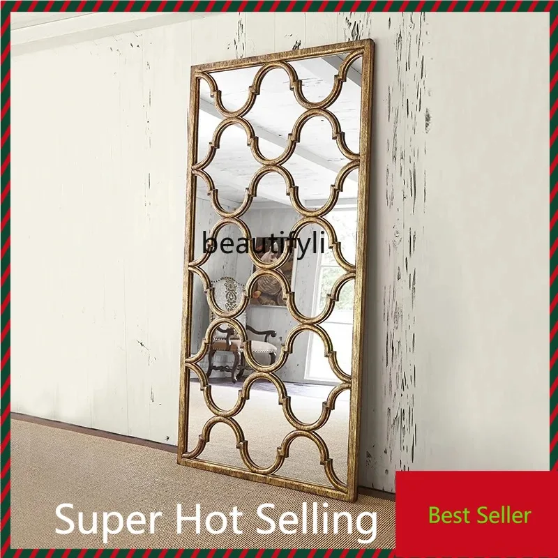 

f185 French retro entry mirror, entrance bedroom mirror, living room entry decorative mirror, light luxury retro floor fitting m