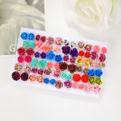 Sweet 36Pairs Resin Sweet Flower Stud Earrings Set Ear Studs Set Girls Rose Flower Earring Set Mix Earrings for Women Jewelry
