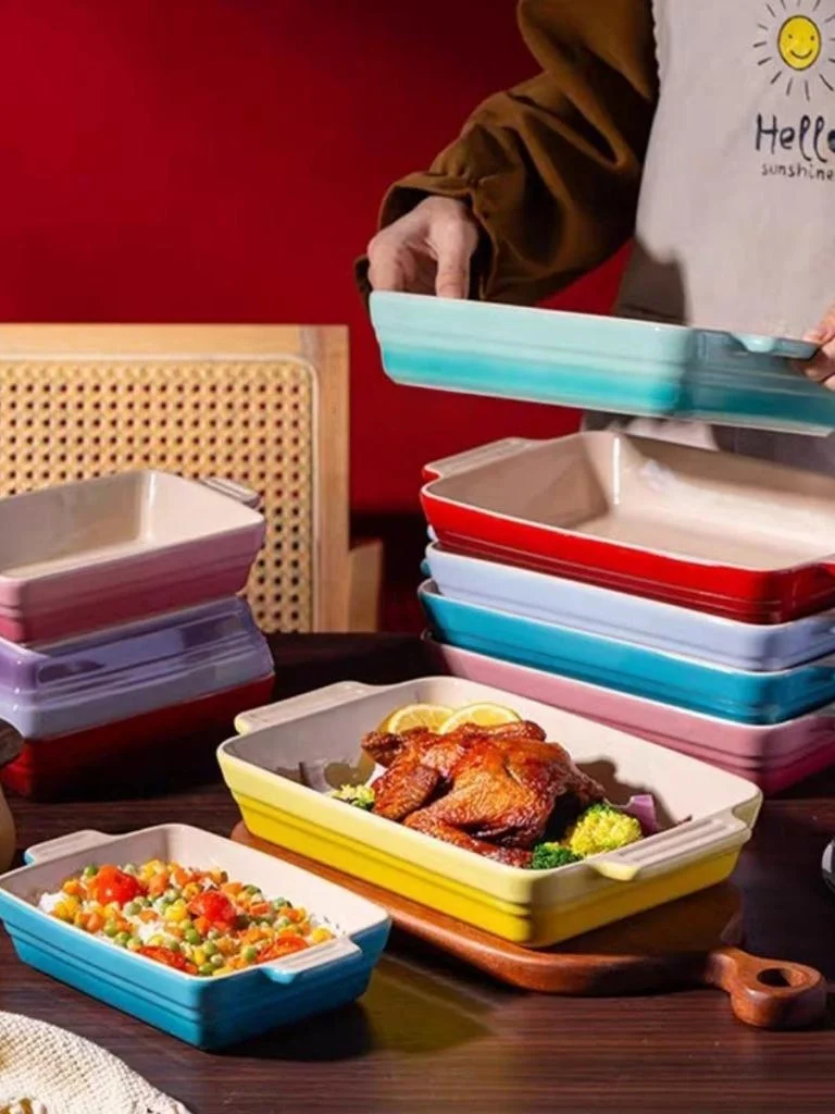 

Cool Color Lecreuset Cerc Baking Tray Rectangular Double Ear Oven Microwave Special Plate Home Use French Sle Diware