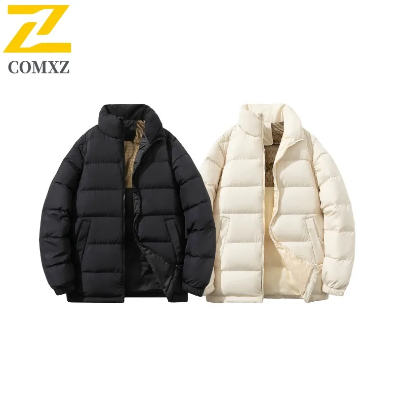 COMXZ 2025 Men Down Jacket Classic Stand Collar Outdoor Cycling Thickened Warm Parka Street Style Lightweight Winter Coat