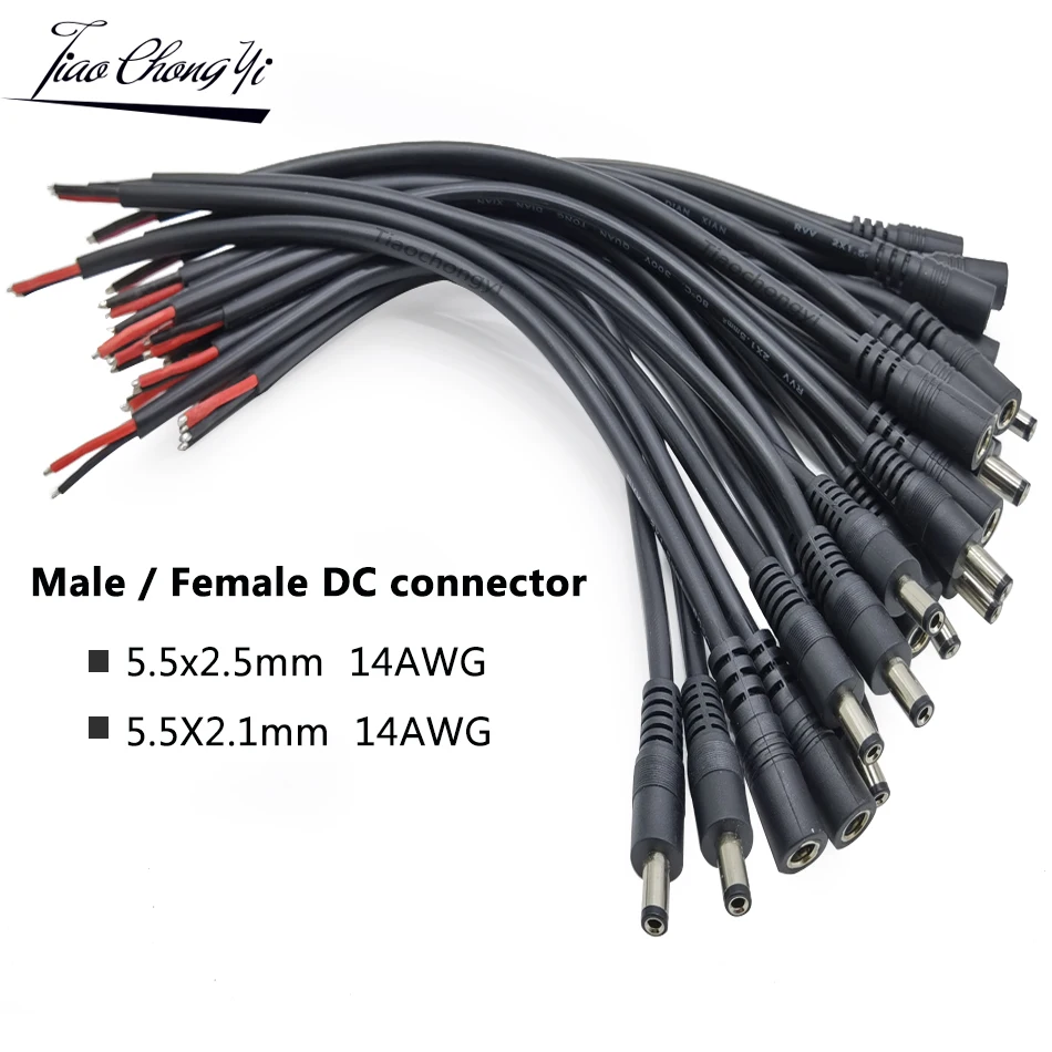 14AWG 2PIN 5.5X2.5Mm/5.5X2.1mm Plug Daya DC Pria Wanita Kabel Kawat 30Cm Konektor Adaptor Soket Jack untuk LED Strip Cahaya