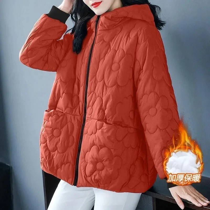 Parkas casuais com capuz com algodão acolchoado, casaco à prova de vento, casaco grosso e quente, elegante estilo coreano, novo, inverno, 2023