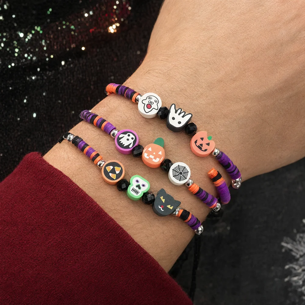 Trendy 12Pcs/Dozen Halloween Bracelet Unisex Soft Rubber Adjustable Festival Elements Braslet Party Friendship Gift Accessories