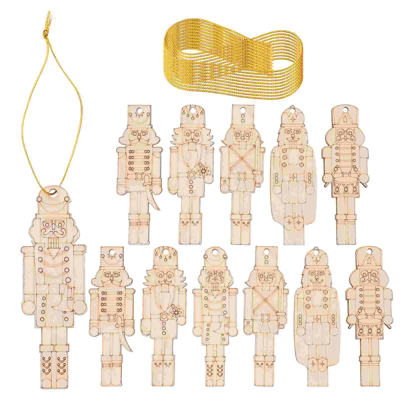 12 Pcs Nutcracker Ornaments Christmas Decorations DIY Accessories Uncolord Xmas Cutouts Wood Paper