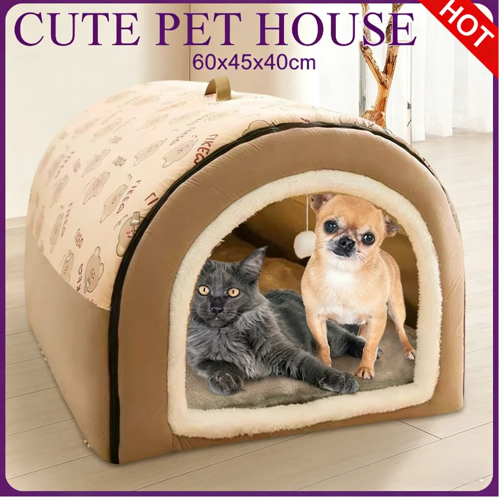 

Большая лежанка-пещера для кошек и собак, разборная, моющаяся, комфортная зимняя лежанка для мелких собак и кошек до 11,3 кг, зоотовары