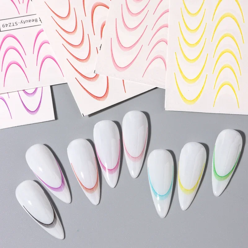 8 قطعة خط فرنسي متدرج ملصقات أظافر المياه مجموعة ملونة شريط أومبير تصاميم الشارات أدلة DIY بها بنفسك أدوات الاستنسل الديكور #6