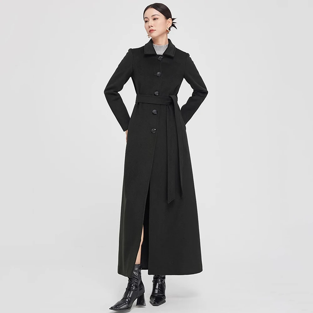 

New Women Autumn Winter Long Wool Coat Fashion Turn-down Collar Single Breasted Slim Woolen Overcoat Casual Wool Blended Coat