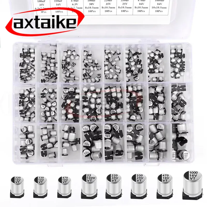 400Pcs 1UF~1000UF 10V 16V 25V 35V 50V 100V 24 Value 47uF 680uF SMD Aluminum Electrolytic Capacitors Assortment Kit + Box