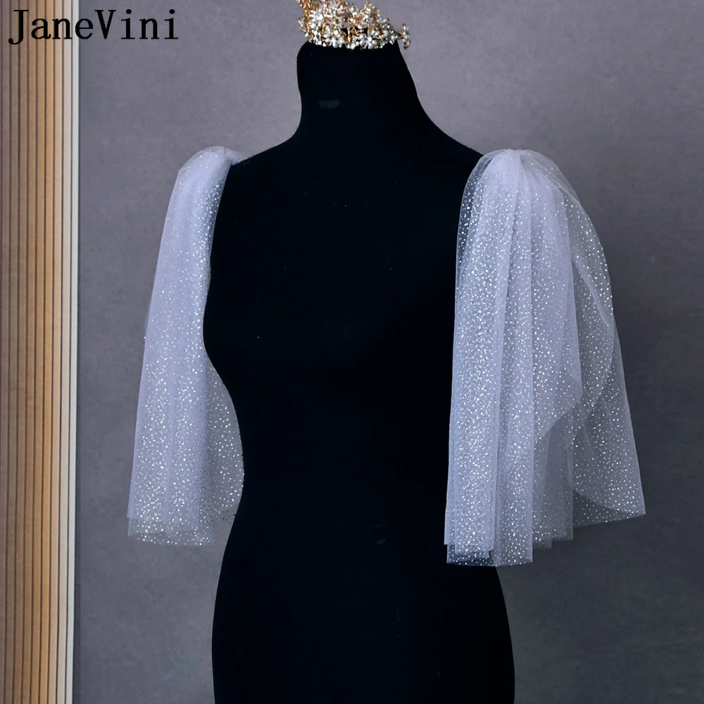 JaneVini Sparkling Glitter Shrugs for Women Summer Bridal Capes Removable Sleeves Shawl Bolero Femme Shoulder Wraps Decoration