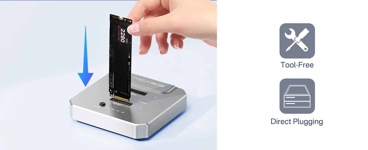 Acasis 20Gbps Dual-Bay M.2 NVME SSD-Gehäuse SSD-Duplikator Offline-Klon USB 3.2 Typ-C Gen2 zu NVMe Dockingstation für PC – Detail 7