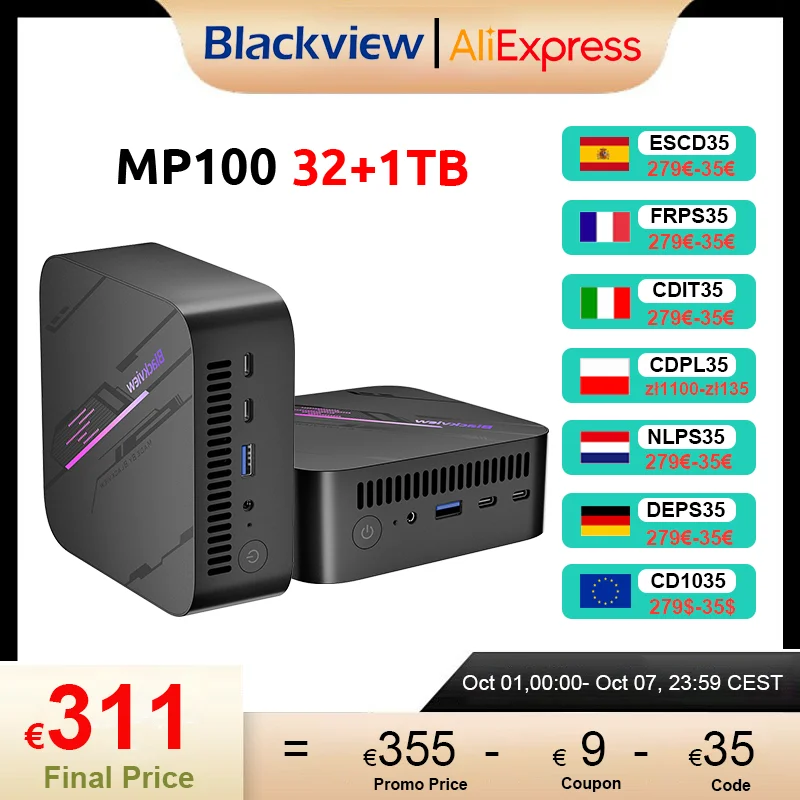 Blackview MP100 NOWY Mini PC AMD R7 5825U Windows 11 Home 8-rdzeniowy 16-wątkowy 32 GB DDR4 1 TB SSD WiFi 6 Mini komputer PC BT5.2