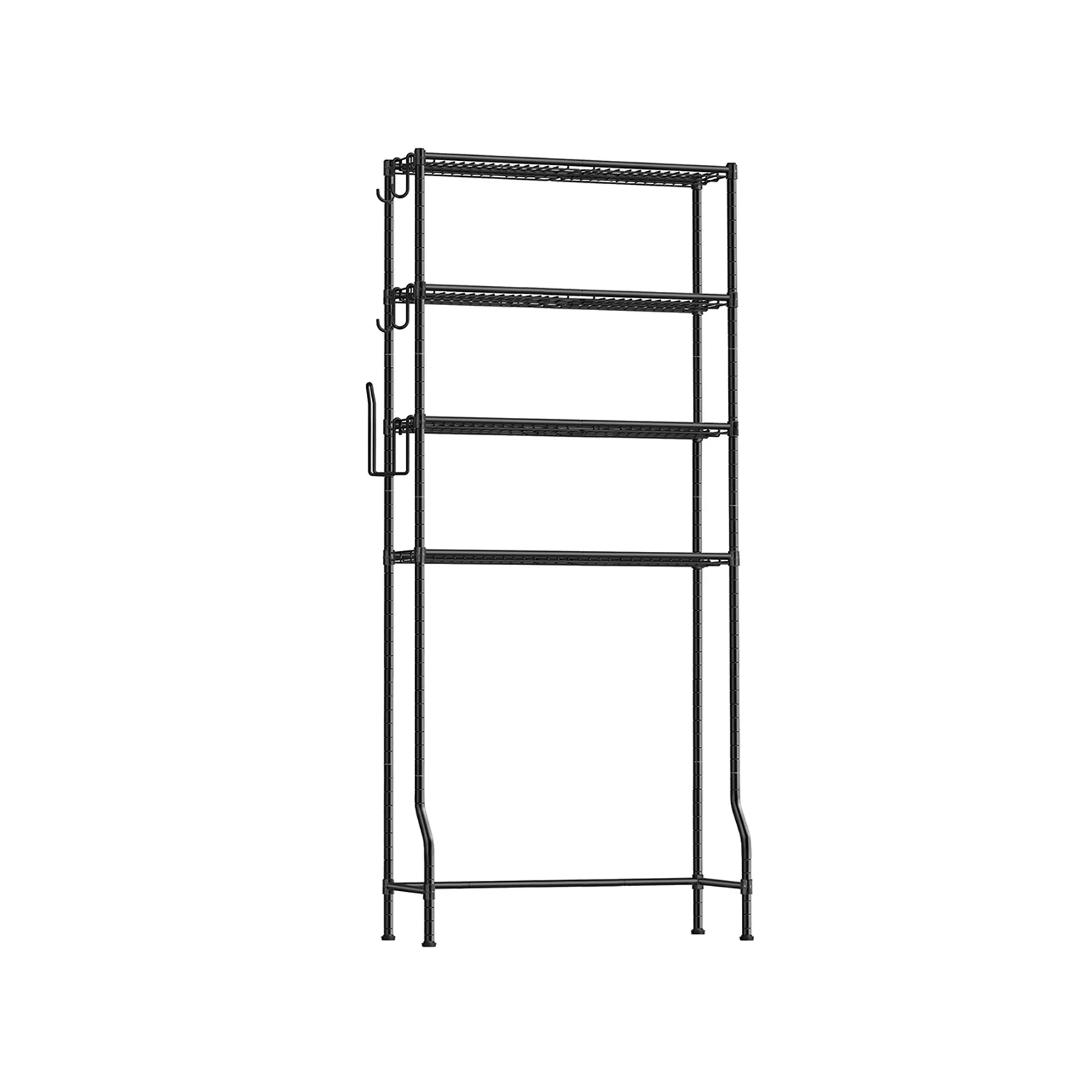 4-Tier Over Toiletplank, Metalen Opbergrek, Verstelbare Planken, 4 Haken, Rolhouder,