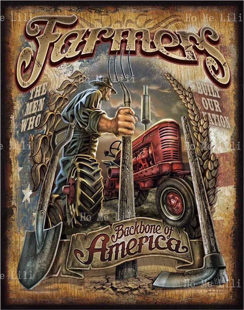 Desperate Enterprises Farmers Backbone Of America Tin Sign Art Nostalgic Vintage Metal Wall Decor Rustic Metal Sign