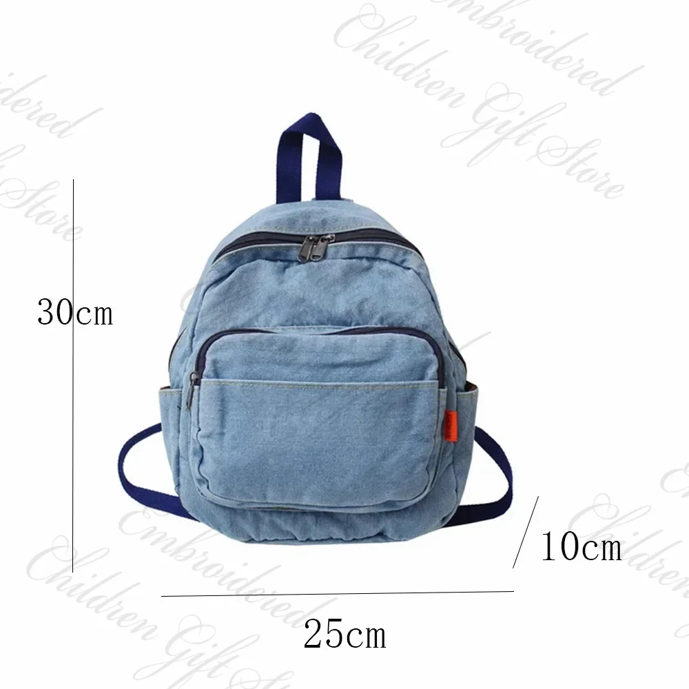 Denim Backpack Can Embroidery Name Women\'s Outdoor Denim Canvas Travel Bag Custom Personalized Name College Student Schoolbag