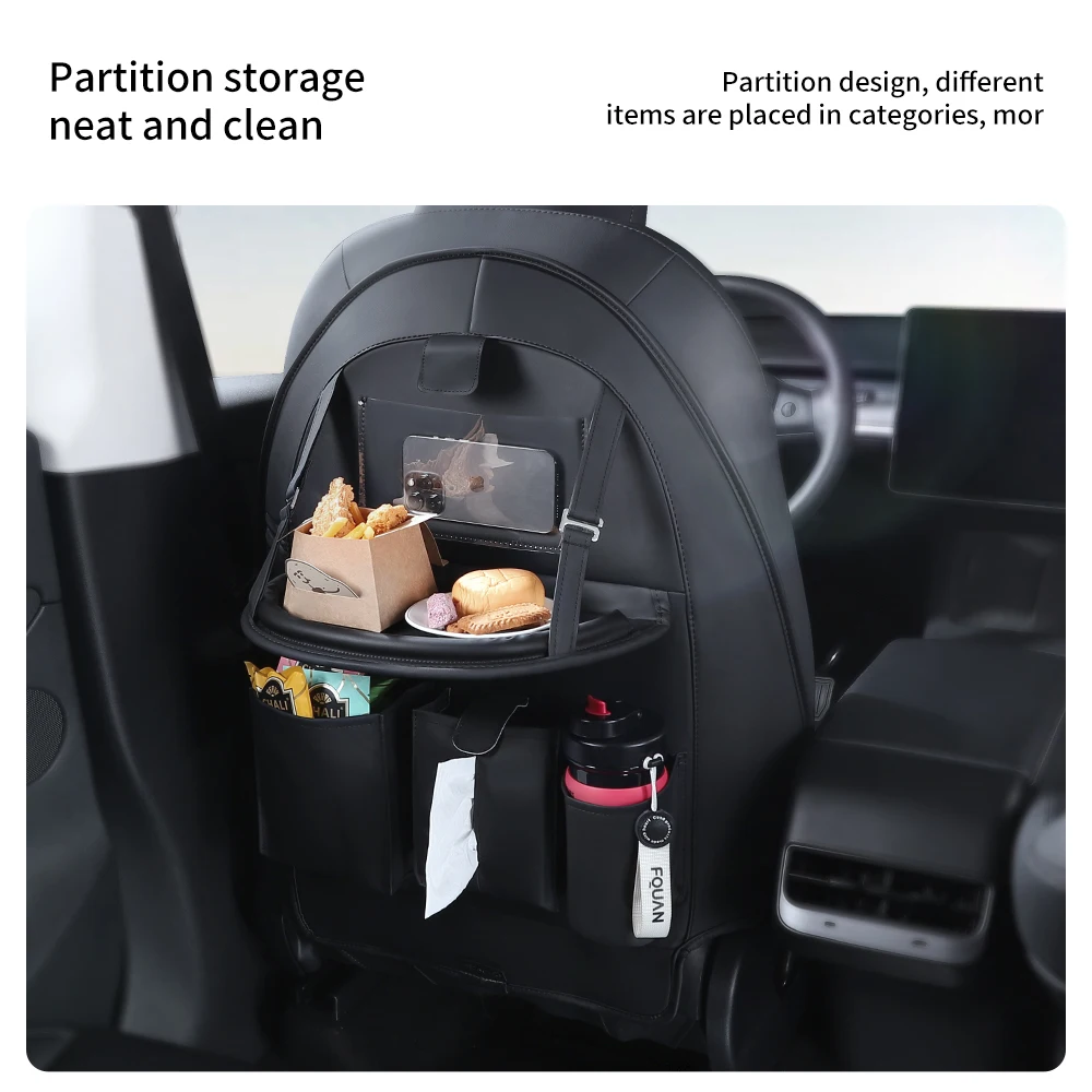 YZ Car Seatback Protector for Tesla Model 3 Y Highland Seat Back Protective Child Anti-Kick Mats Leather Storage Pockets