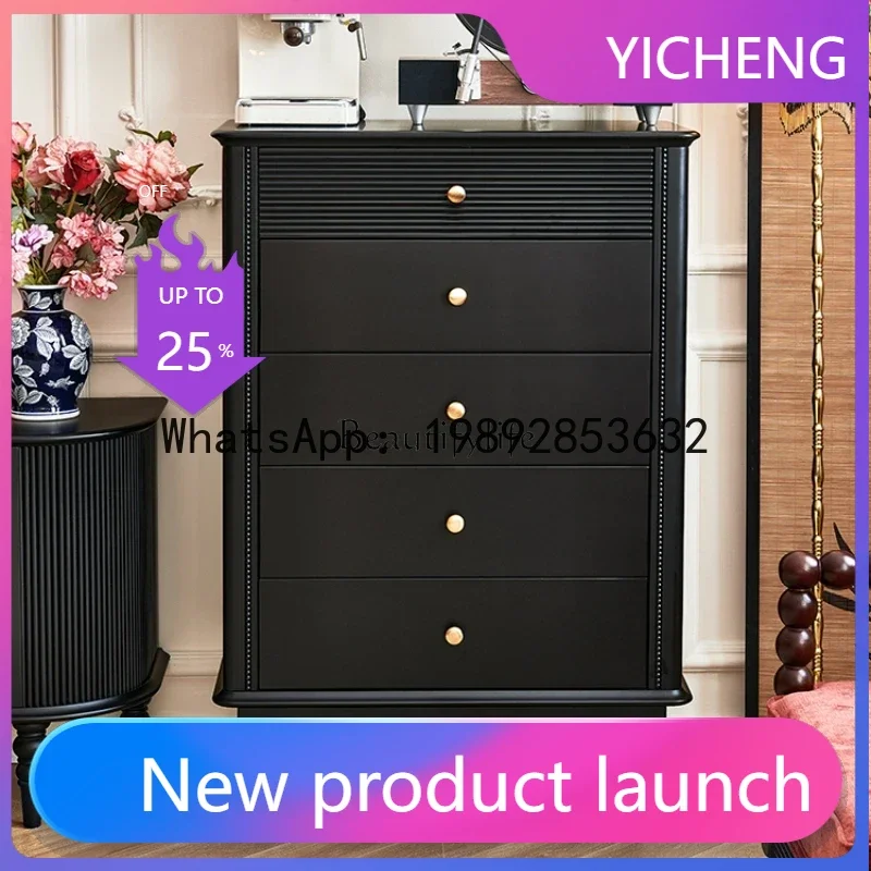 

QQ 1LFrench medieval style all-black solid wood chest of drawers, living room against the wall chest of drawers