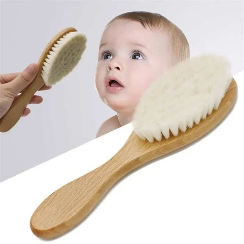 Baby Hairbrush Newborn Wooden Comb Natural Wool Brush Infant Head Massager Bath Brush Kids Comb Birth/Baptism Baby Shower Gift