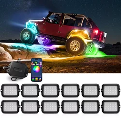 8/10/12 Pods Extensible RGBIC LED Rock Light Kit Chasing Color, Multicolor Neon Underglow Lighting Kit with Wireless APP Control