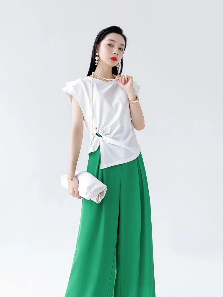 

Женский летний топ Aksaya: дизайнерский, повседневный, асимметричный, универсальный, удобный, из смесового хлопка, белый