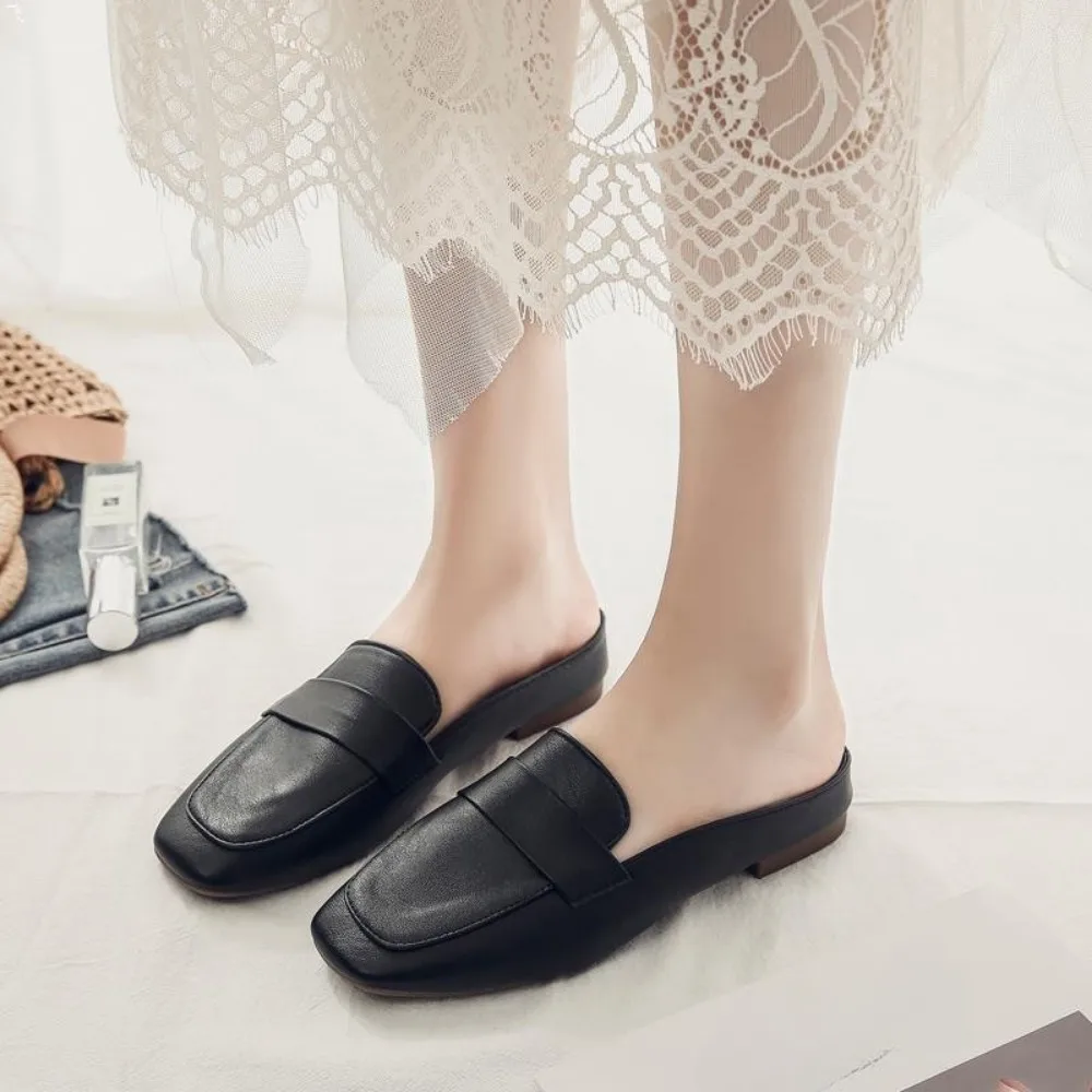 Baotou Half Slippers for Women Wearing Summer New Korean Version Square Headed One Step Lazy Slippers for Women