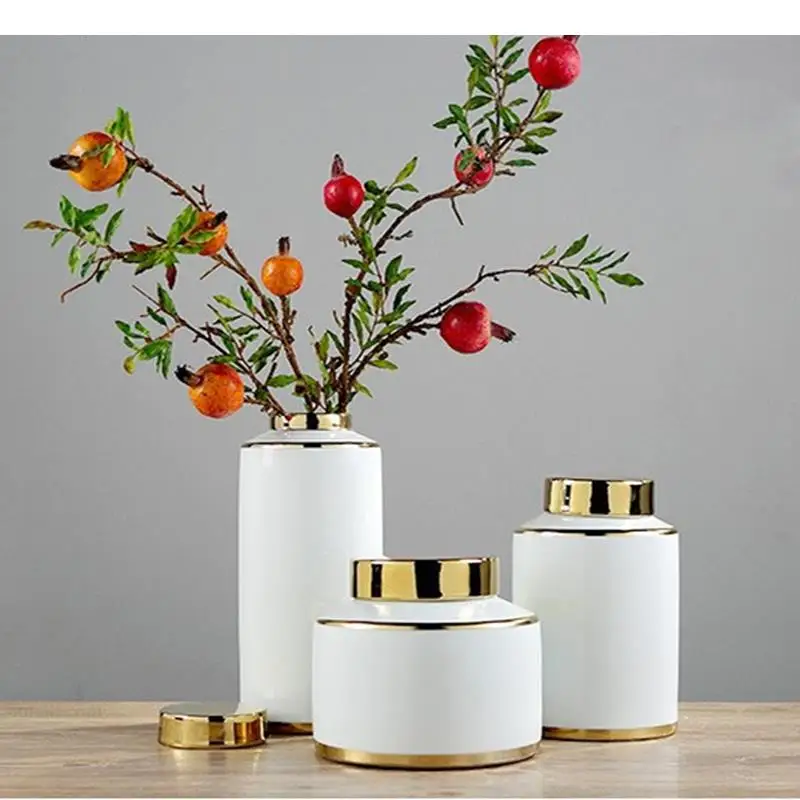 Ceramics Storage with Cover Decoration Ornaments Three-piece Suit Living Room Desktop Vase Flower Arrangement Container