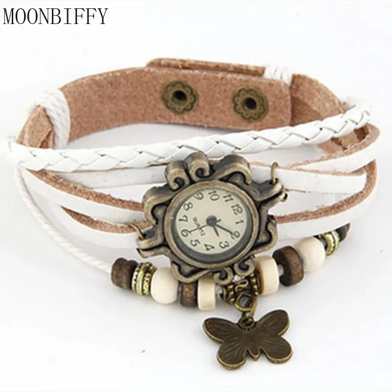 

Fashion Antique Watch Fashion Leather Wrapped Bracelet Epidermis Women Table Butterfly Pendants Wholesale Children Table