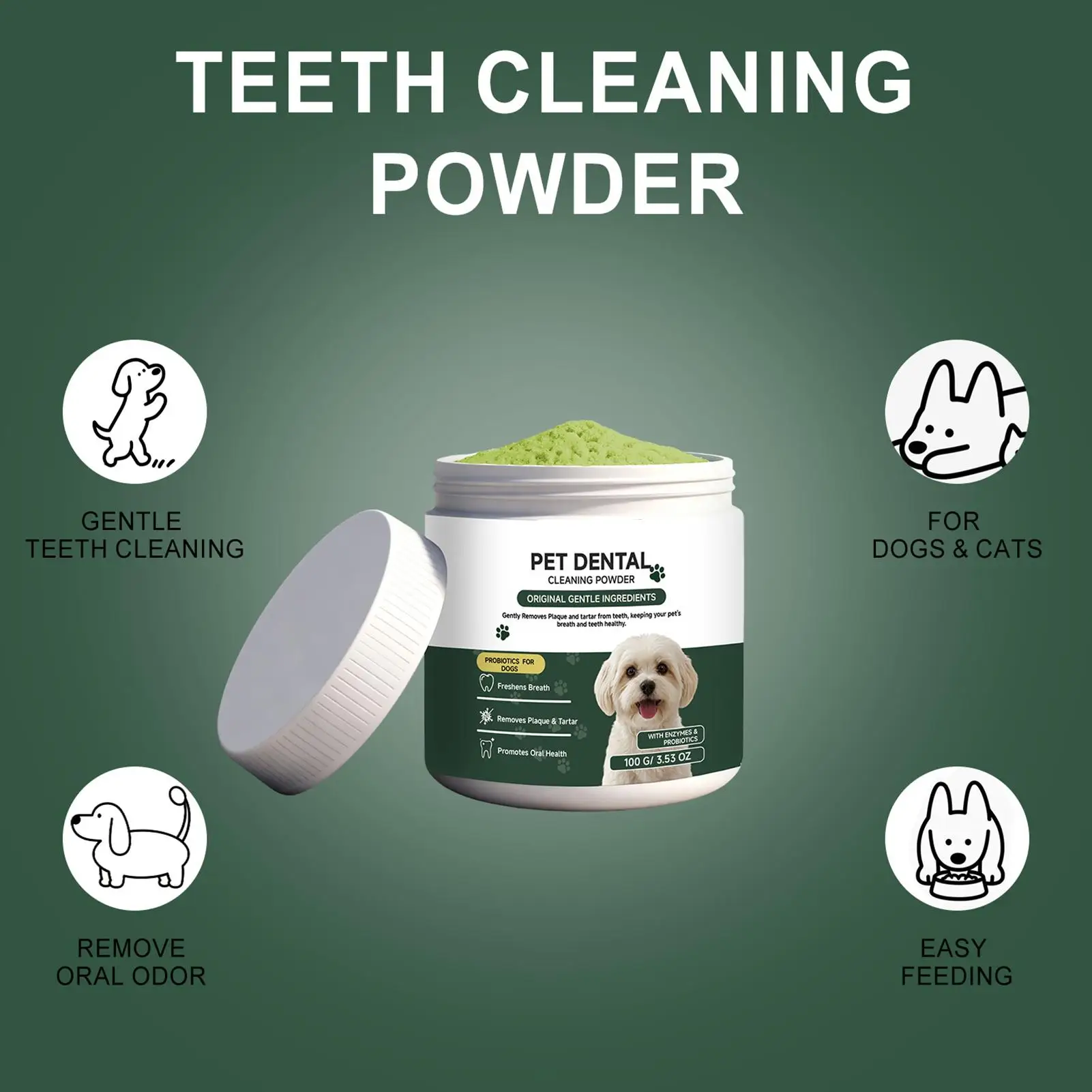 Dog Dental Care Powder Cat Breath Freshener Plaque Tartar Control Pet Orals Hygiene Natural Enzyme Teeth Cleaning Healthy Gums