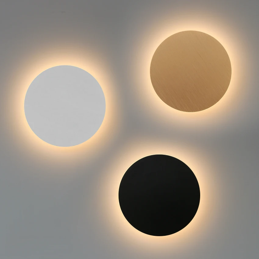 Modern Round Wall Lamp 15cm/20cm LED Black/White/Gold Aluminum Acrylic Light Fixture Easy Install for Living Room Bedroom