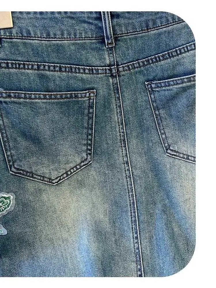 Lässig geschlitzter Jeans rock, für Damen bekleidung, Frühling Sommer hoch taillierte bestickte Schnalle Wickel A-Linie Jeans Röcke, 2024 neu