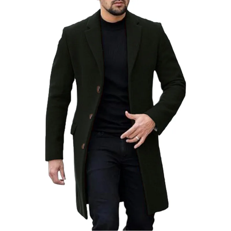 Men's Wear Fashion British Men's Autumn and Winter Woolen Coat Single-breasted Medium-length Woolen Single-west Coat