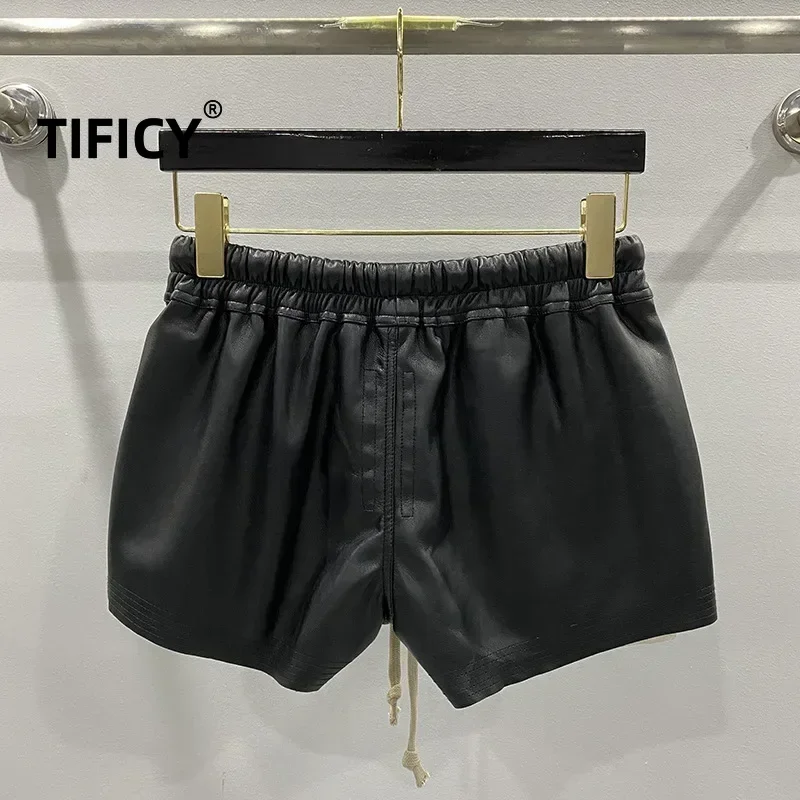 TIFICY Dark RO pantaloncini da donna a vita alta in pelle PU a quattro angoli con tasca a quattro angoli pantaloni corti in pelle a quattro angoli