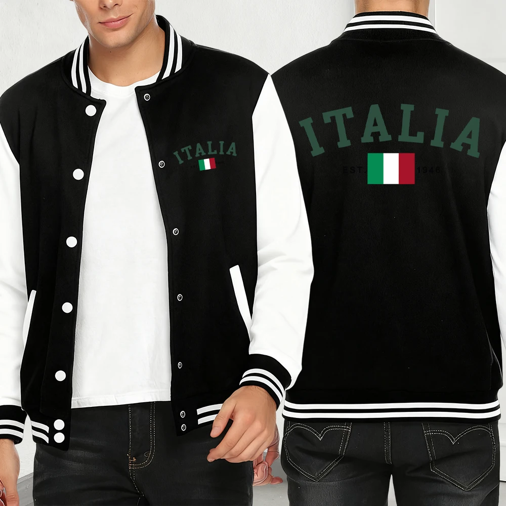 

Бейсбольный трикотаж с принтом итальянского флага, мужская новая свободная флисовая уличная одежда, повседневные пуловеры, куртки, осенняя модная одежда
