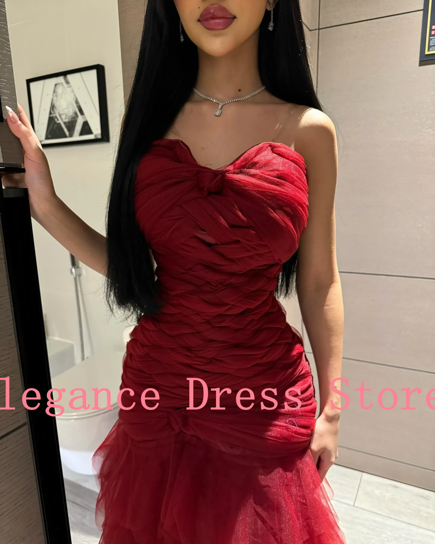 Customized Exquisite Mermaid Sweetheart Organza Pleats Evening Dress Temperament Sweep Train Photo Color Vestido De Noche