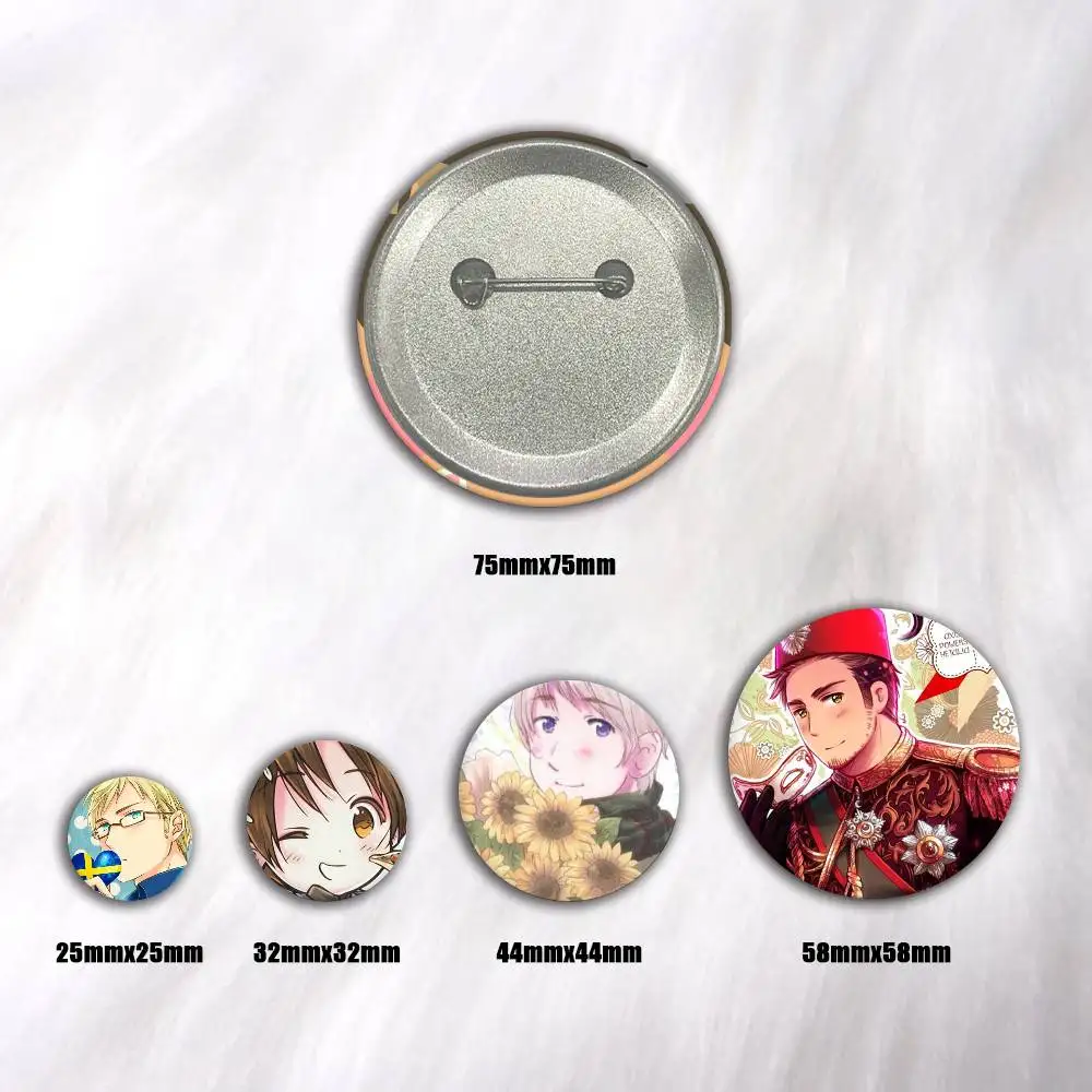 Hetalias A-Axis 75x75 25x25 mm Cartoon Round Brooches on Backpack Shirt Accessories Jewelry Badge Gift for Friends