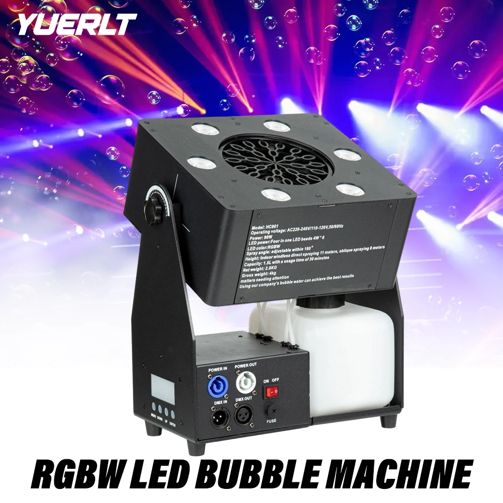 Machine à bulles LED RGBW YUERLT 90W avec télécommande DMX512 pour scène, DJ, discothèque, fête, mariage, contrôle de la hauteur de la fumée 10-15m