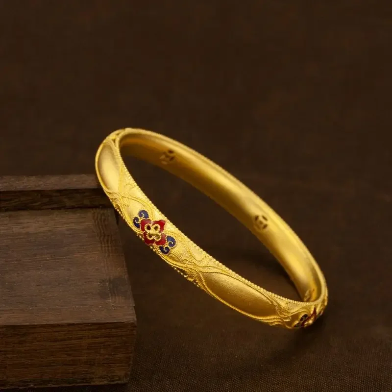 ANGLANG asli gelang brukat Enamel pola Ruyi Twine berongga Enamel emas kuno hadiah untuk pacar