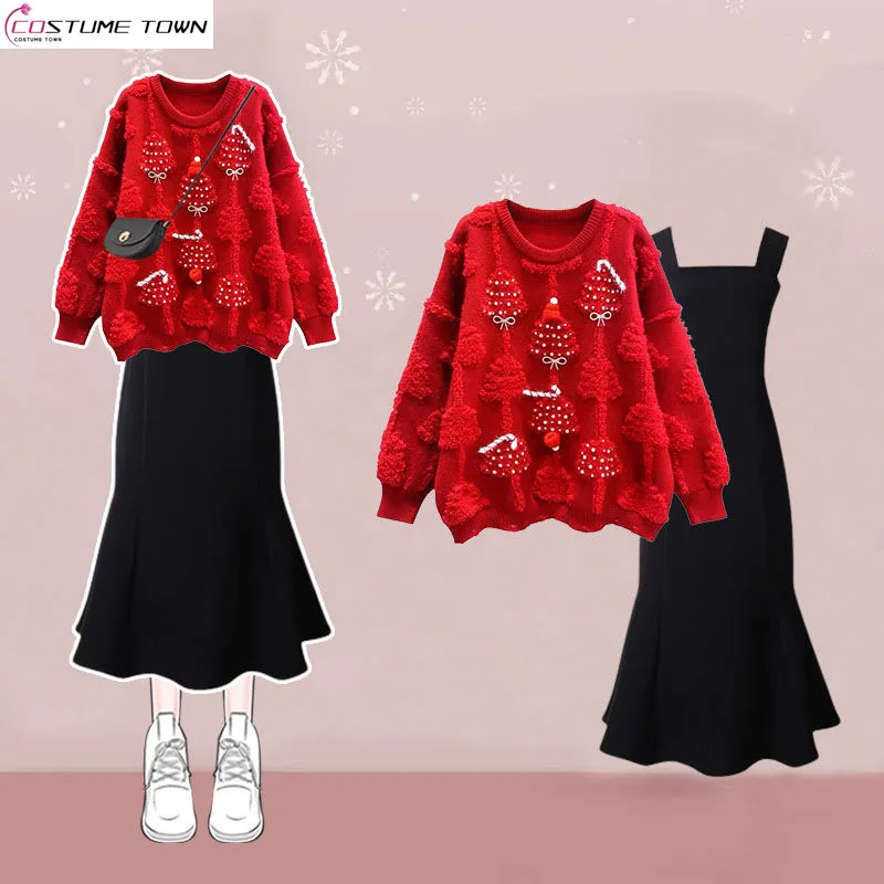 2024 autumn and winter new high-end and age reducing fashion sweater slimming fishtail skirt two-piece set