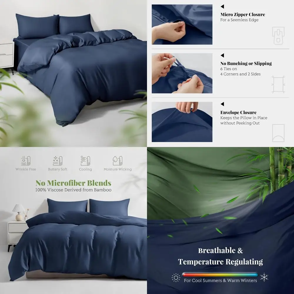 

Bamboo Viscose King/California King Duvet Cover Set, 3-Piece with Zipper Closure (106"x90") and 2 Pillow Cases