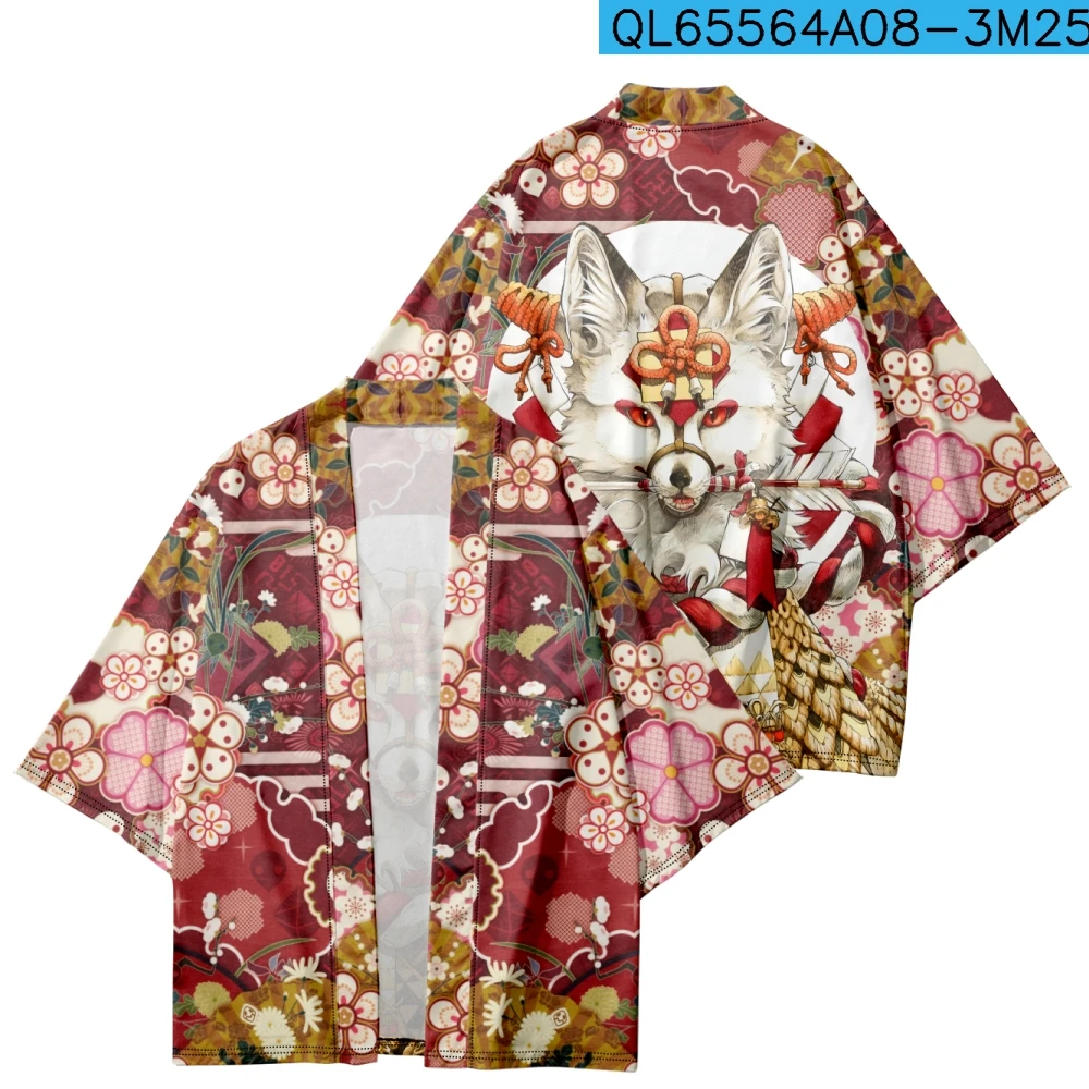 Cárdigan de estilo japonés con estampado de flores para hombre y mujer, Kimono informal de playa, ropa de calle samurái Haori Yukata