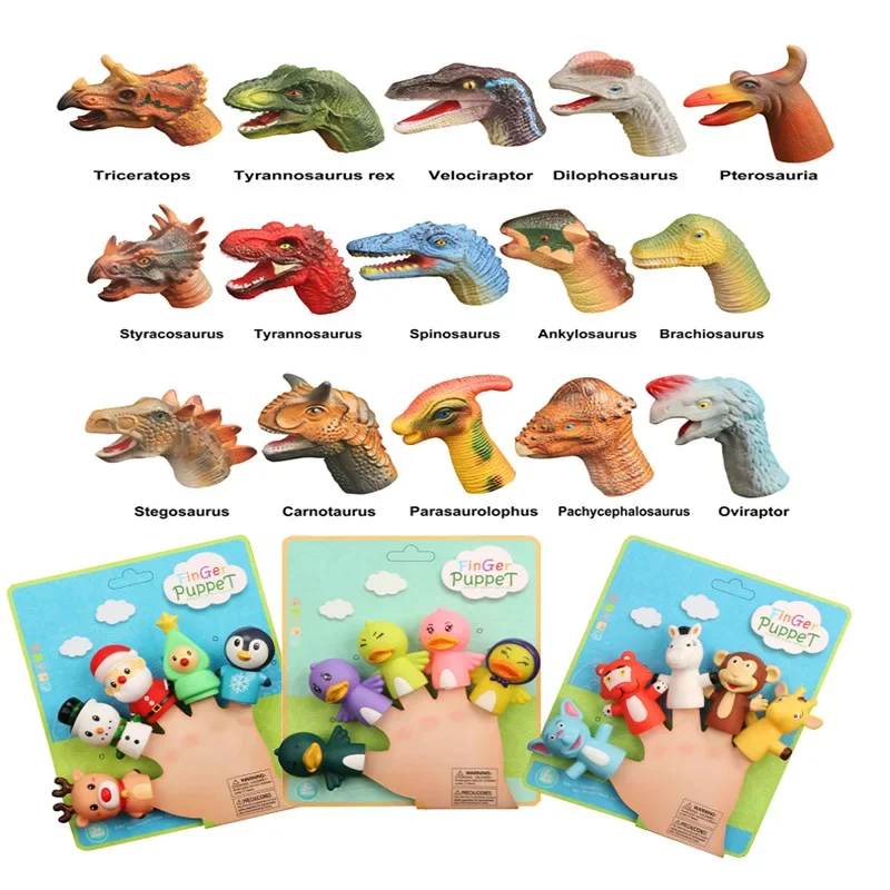 Finger Puppets Plastic Toy Baby Mini Animals Educational Hand Cartoon Rubber Doll Hand Puppet Theater Toys for Children Gifts