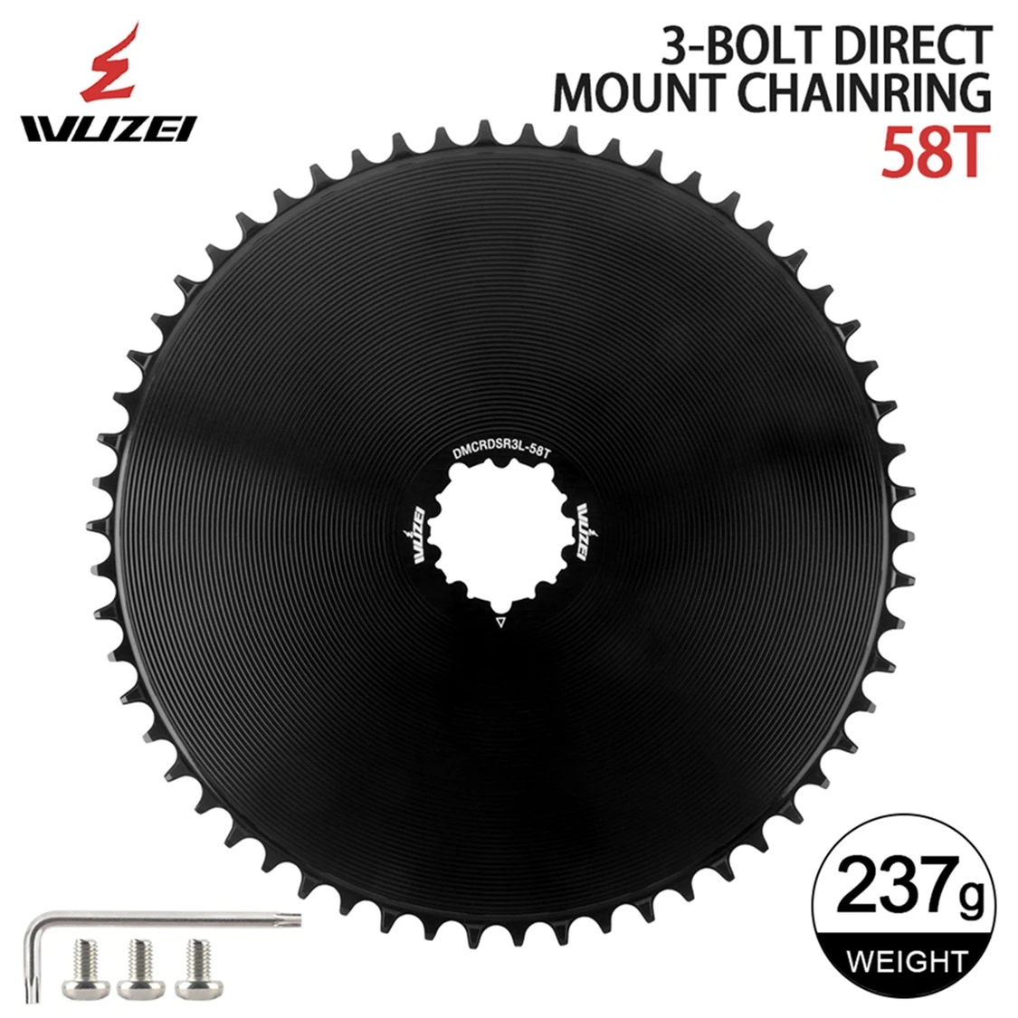 WUZEI 4,2 mm versetztes Rennrad-Kettenblatt, schmales breites AERO-Kettenrad 40T-58T für SRAM 3-Bolzen-Direktmontage-Kurbel 8 9 10 11 12S