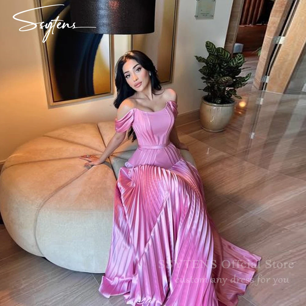 

SSYTENS Modern A-line Satin Prom Dresses Off the Shoulder Saudi Ruched Evening Party Gown Long Dubai 2025 Formal Occasion Dress