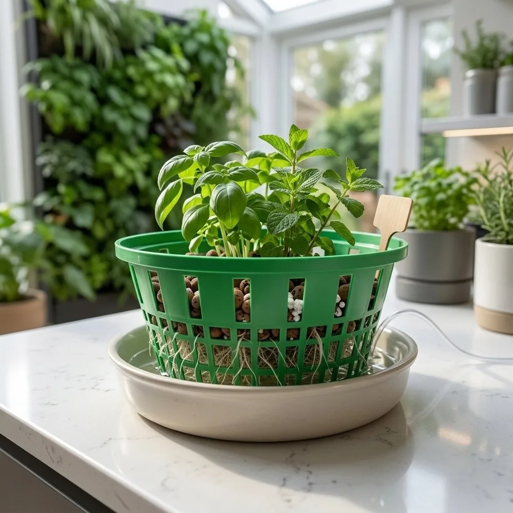 5pcs Lightweight Plastic Plant Basket with Wicker Texture for Easy Handling During Planting and Relocation Tasks