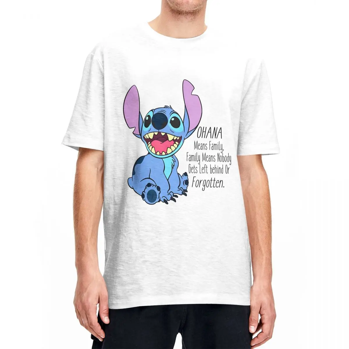 Men's T Shirt Stitch Ohana Means Family T Shirts Fashion Cute Blue Cartoon Summer Tees Y2K Pure Cotton Clothing Plus Size 5XL