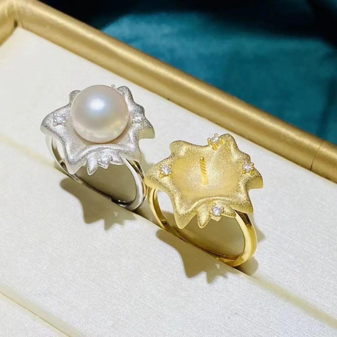 

Оптовая продажа, регулируемое кольцо из стерлингового серебра 925 пробы, настройки, фурнитура, крепления, аксессуары для жемчуга 8-9 мм, 5 шт./лот