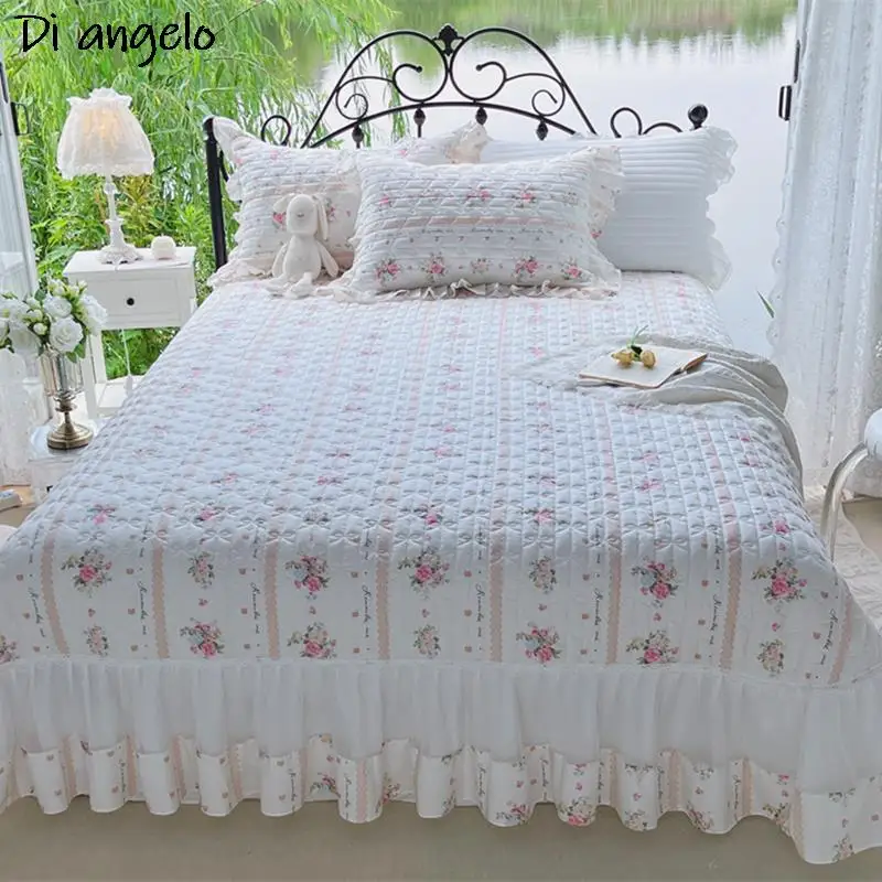 Cotton Quilted Bedspread, Floral Wrap Around, Ruffle Lace, Bed Skirt, Sheet, Pillowcase, European Style, New Style, 270x250cm