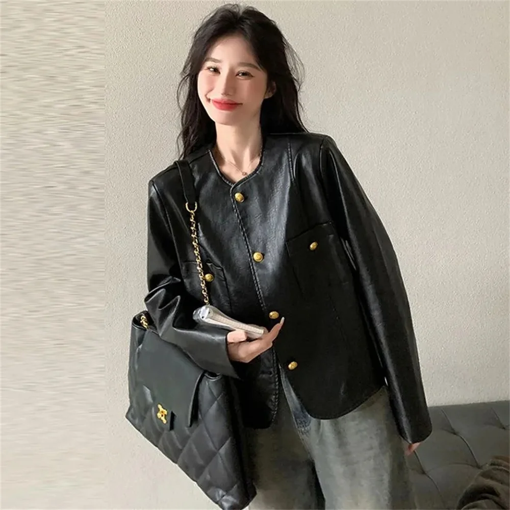 Women Jacket Retro Short Leather Jacket Women's Spring and Autumn new pu Leather Jacket Advanced Explosive Street Fashion Coat